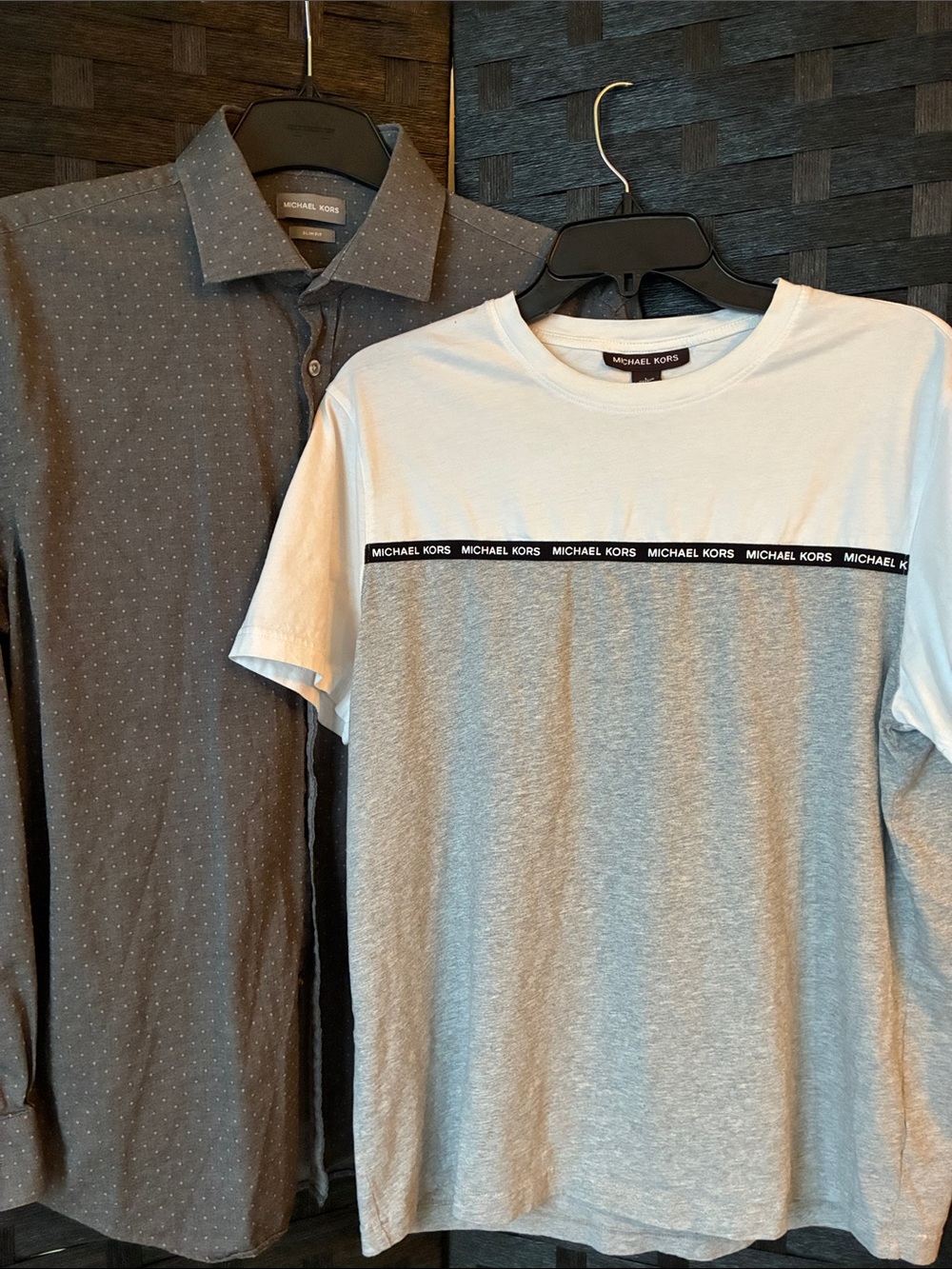 Michael Kors Slim Fit Gray Dress Shirt and Black & White T-Shirt
